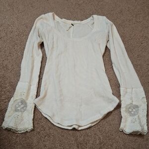 Elegant Cream Lace Sleeve Women's Top